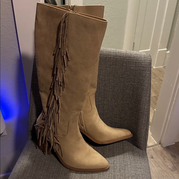 Tan Fringe Knee-High Boots - Picture 9 of 9